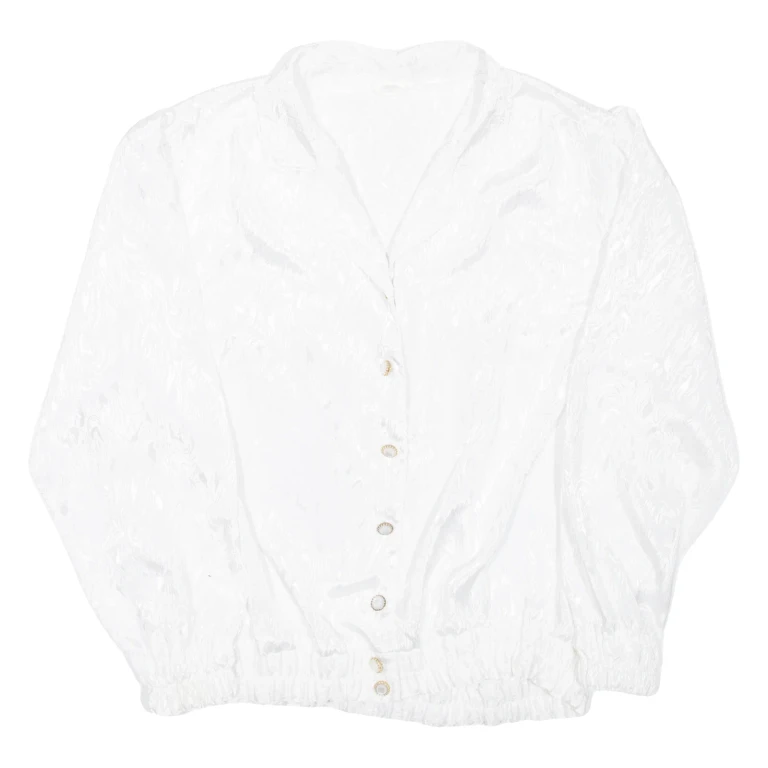 Womens Printed Blouse White Collared Long Sleeve L