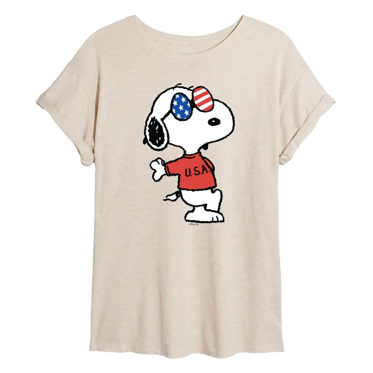 Snoopy USA Shades - Juniors Oversized Graphic T-Shirt