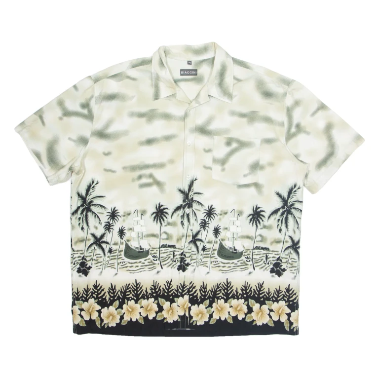 BIAGGINI Mens Hawaiian Shirt Grey Floral 2XL
