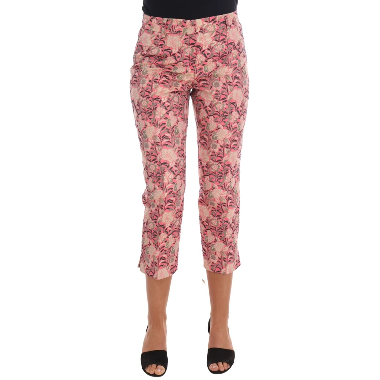 Pink Floral Brocade Capri Pants Cotton - Women