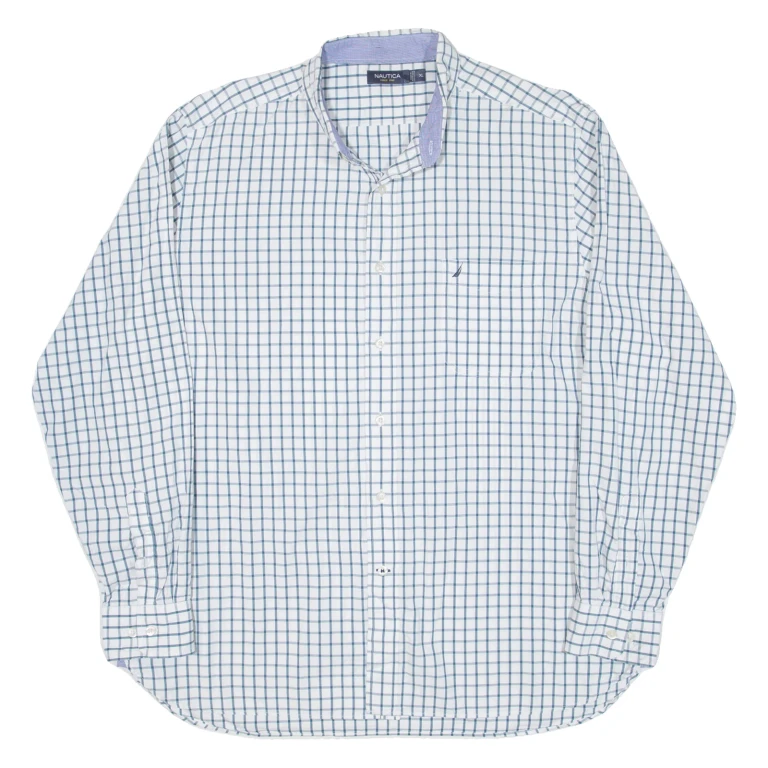 NAUTICA Mens Shirt White Check Long Sleeve XL