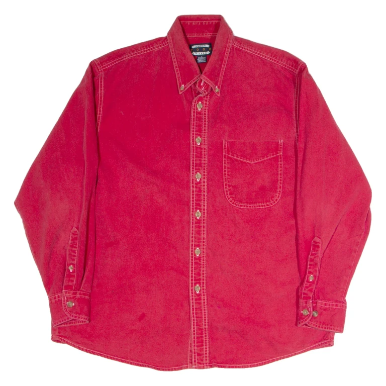 THREE RIVERS Mens Plain Shirt Red Long Sleeve L
