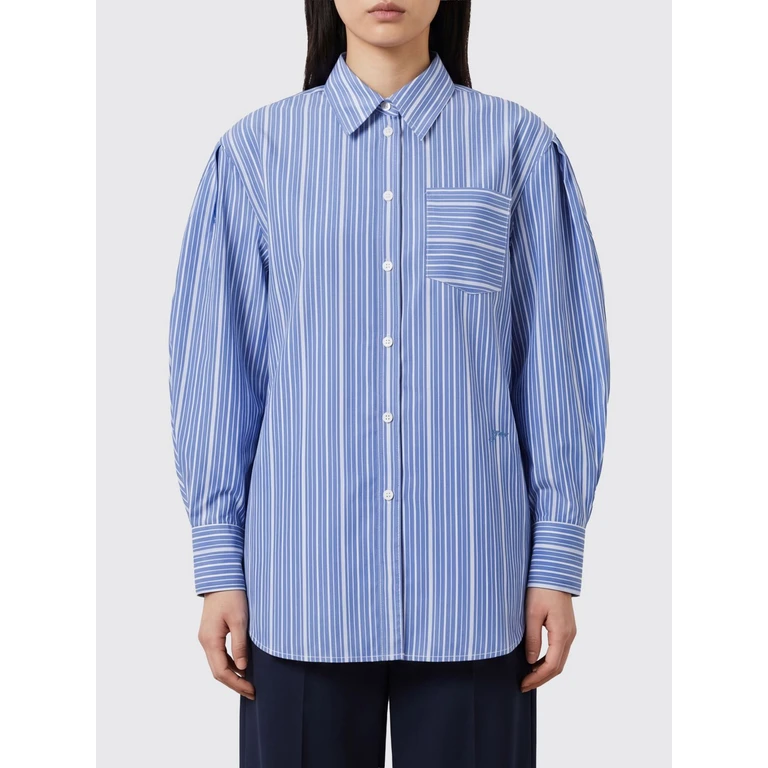 Striped Cotton Shirt with Balloon Sleeves and Classic Collar (A1140007ZWF)