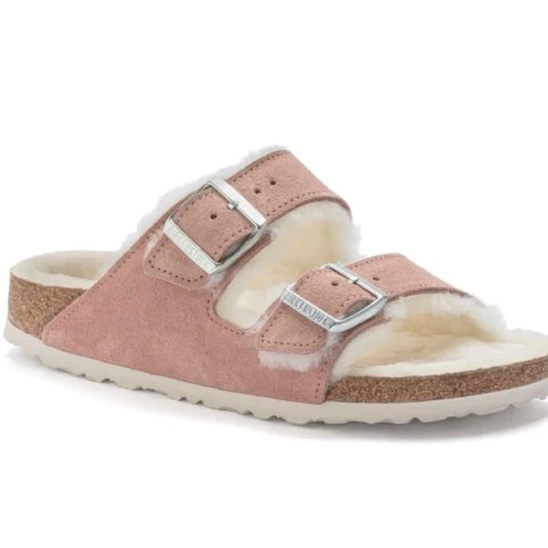 Arizona Shearling Suede Leather Pink Clay