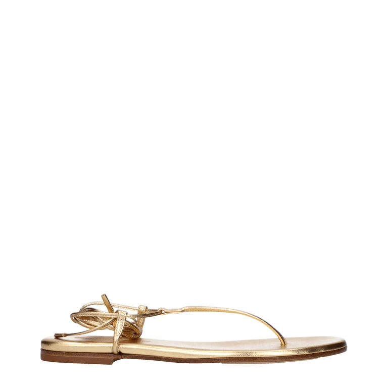 Gold Leather Flip-Flop Sandals - Women