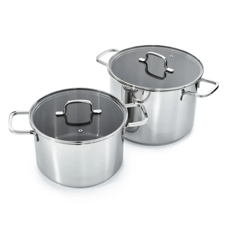 DiNA Helix 4pc Recycled 18/10 Stainless Steel Stockpot Set, Glass Lids