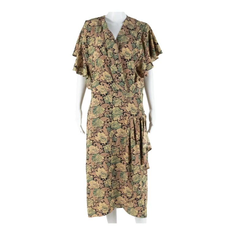 CHADWYCK Womens Day Dress Beige Paisley Short Sleeve Midi L