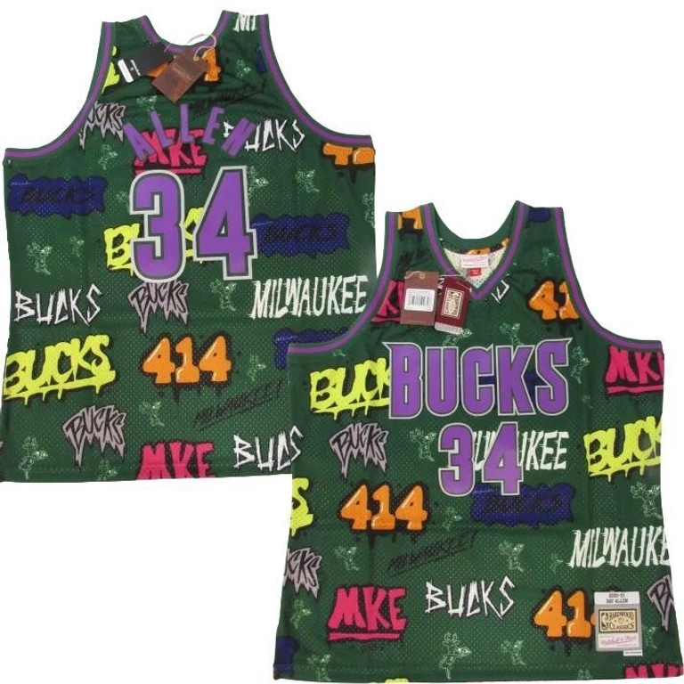 Men's Slap Sticker Swingman Jersey Bucks 2000 Ray Allen Jerseys