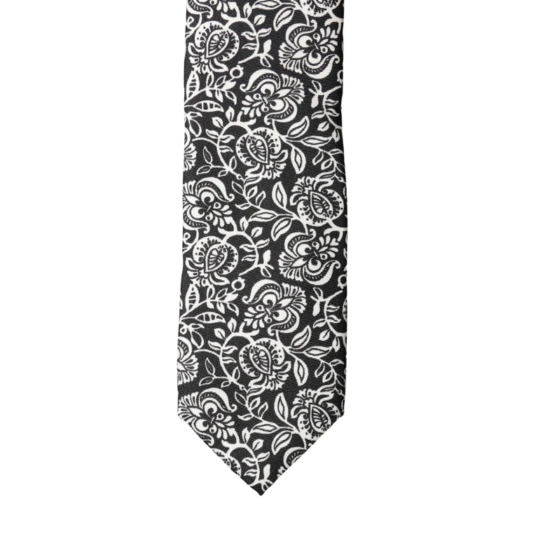 Dolce & Gabbana Black White Floral Fantasy Silk Adjustable Necktie Tie And - Men