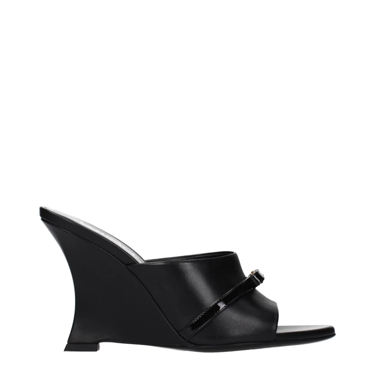 Versace Black Leather Wedge Sandals - Women