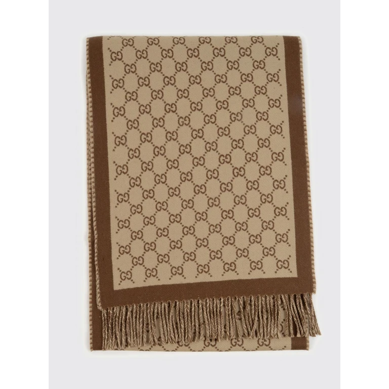 Wool Scarf with GG Jacquard Monogram Pattern and Fringed Hem (8355343G2009865)