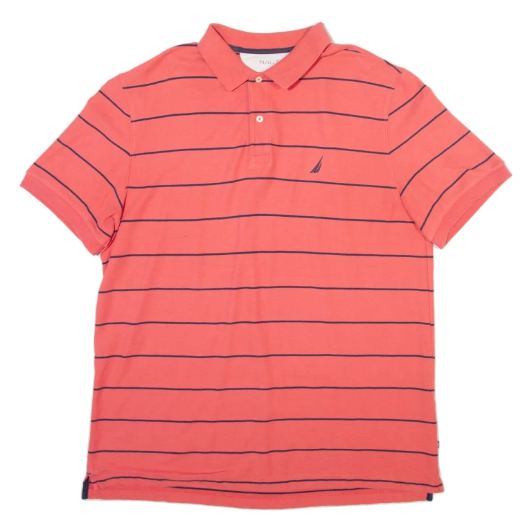 NAUTICA Mens Polo Shirt Pink Striped 2XL