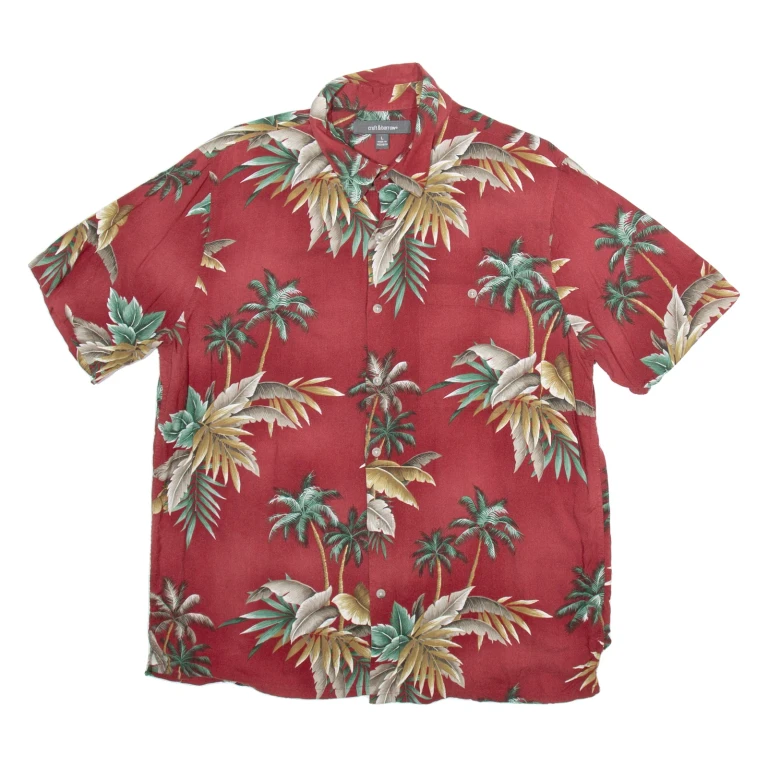 CROFT & BARROW Mens Hawaiian Shirt Red Floral L