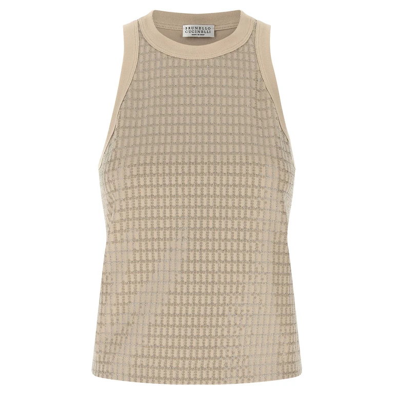 Beige Cotton Tank Tops - Women