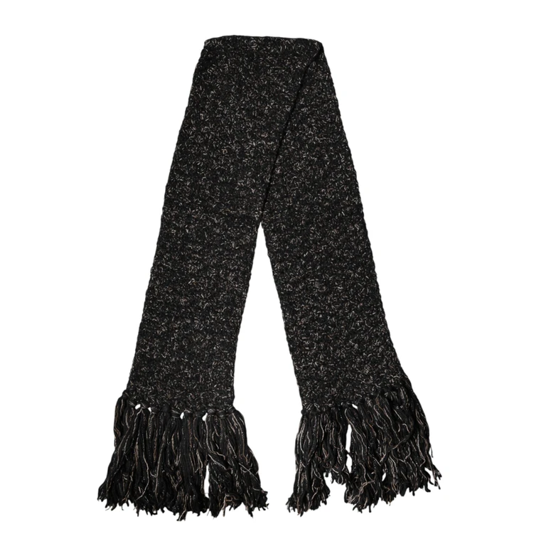 Black Wool Fringes Neck Wrap Foulard Scarf - Men