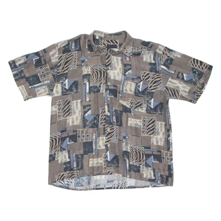 NICK TAYLOR SPORTSWEAR Mens Shirt Brown Viscose Crazy Pattern XL