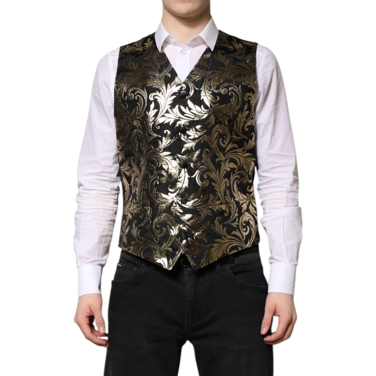 Dolce & Gabbana Black Gold Jacquard Formal Men Waistcoat Vest Clothing - Men