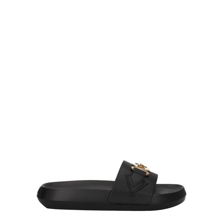 Versace Black Leather Slippers - Women