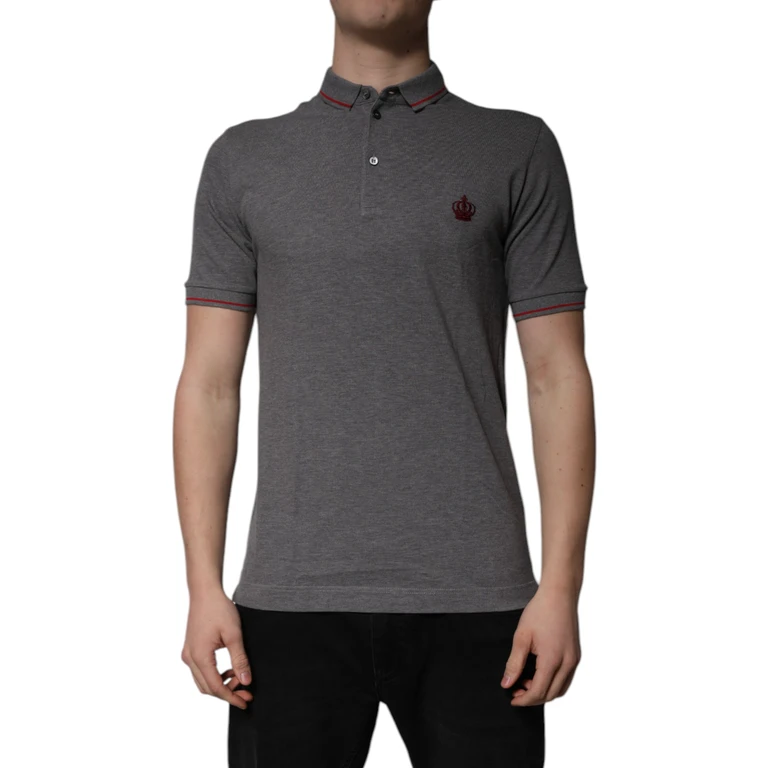 Dolce & Gabbana Gray Cotton Crown Collared Polo T-Shirt - Men