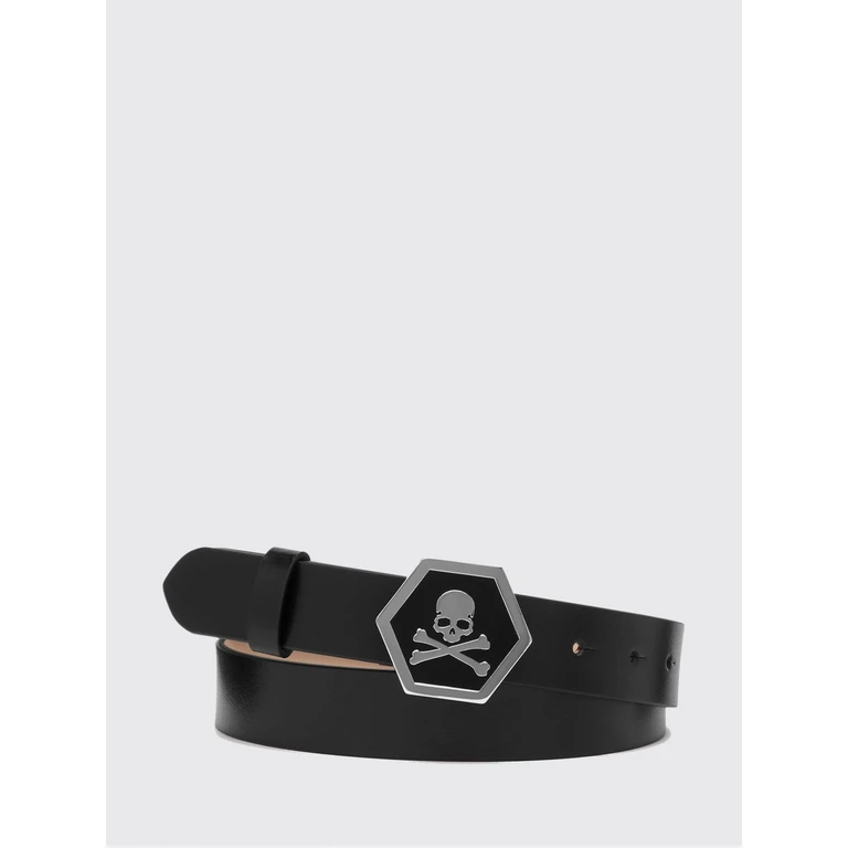 Smooth Leather Belt with Metal Buckle and Skull Print (FAAAWVA0369PLE010N0291)