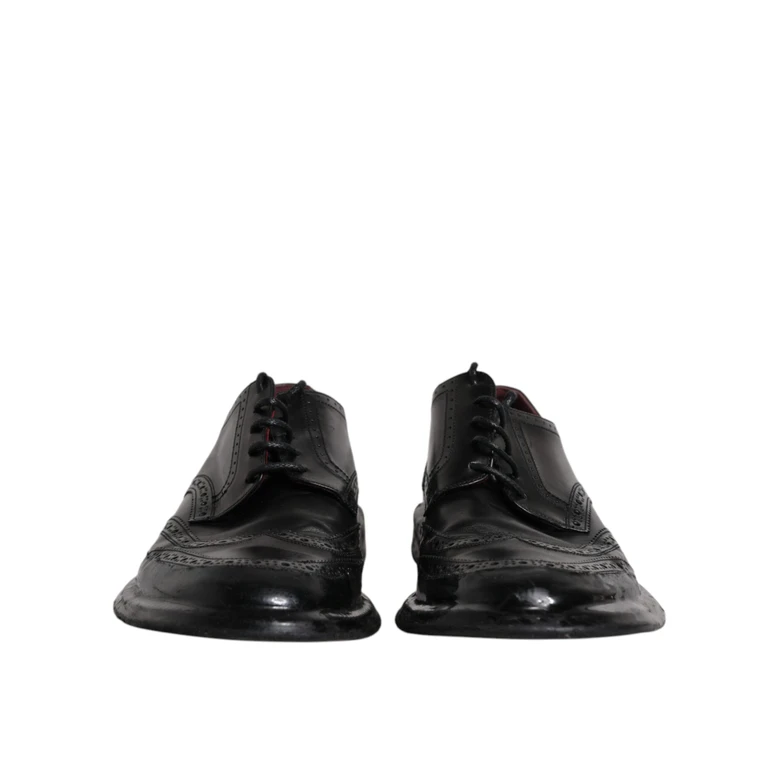 Dolce & Gabbana Black Leather Derby Wingtip Formal Shoes Calfskin - Men