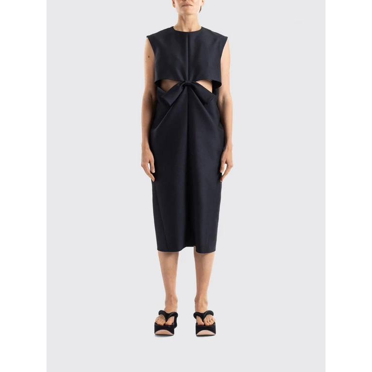 A-Line Midi Dress in Wool and Silk with Cut-Out Details (872111TUT221000)