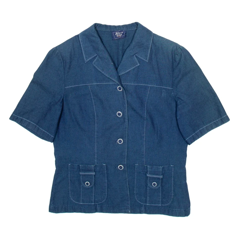 BLEU DE SYM Womens Blouse Blue V-Neck S