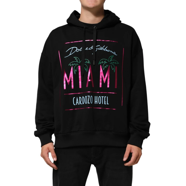 Dolce & Gabbana Black Printed Hooded Men Sweatshirt Sweater Clothing - Men