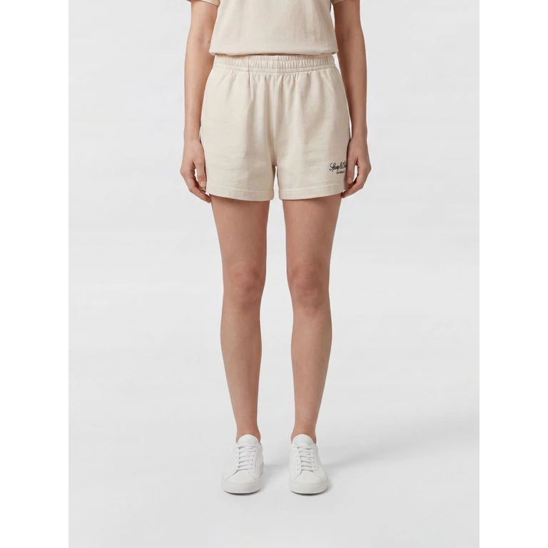 Cotton Shorts with Elasticated Waist and Contrast Logo (SH03776269WH37ECRU)