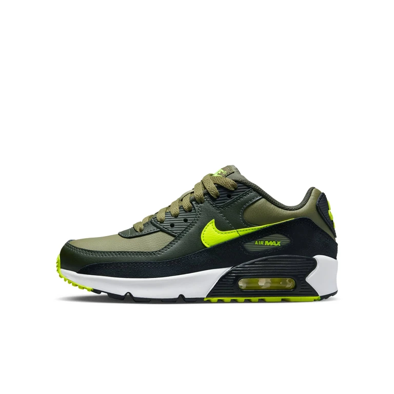 Grade School Air Max 90 Leather 'Medium Olive Volt' Gs Sneakers