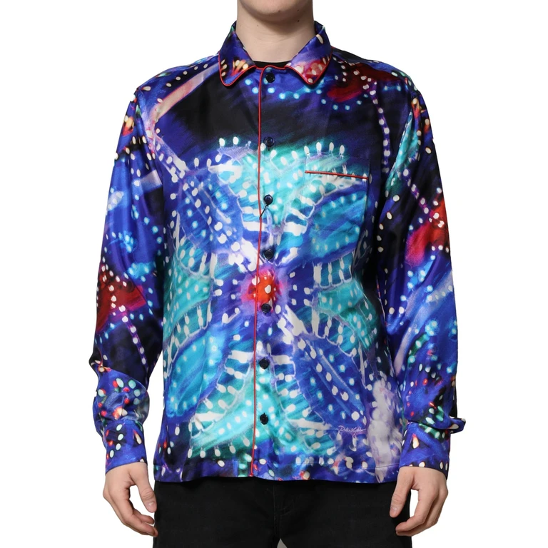 Dolce & Gabbana Multicolor Printed Silk Lounge Casual Shirt - Men