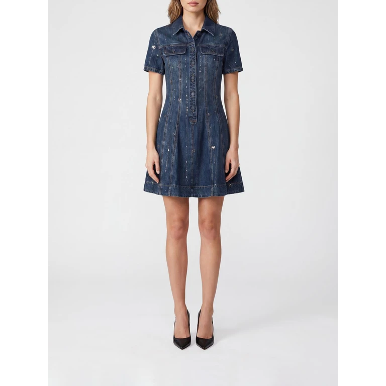 Chemisier Mini Dress in Lyocell with Classic Collar (PF26818SABLBLUE)