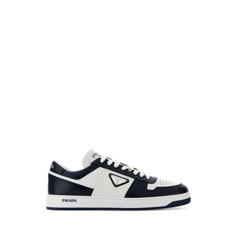 Prada Two-Tone Leather Downtown Sneakers Biancobaltico Vitello - Men