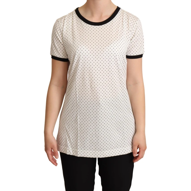 Dolce & Gabbana White Dotted Crewneck Cotton T-Shirt - Women