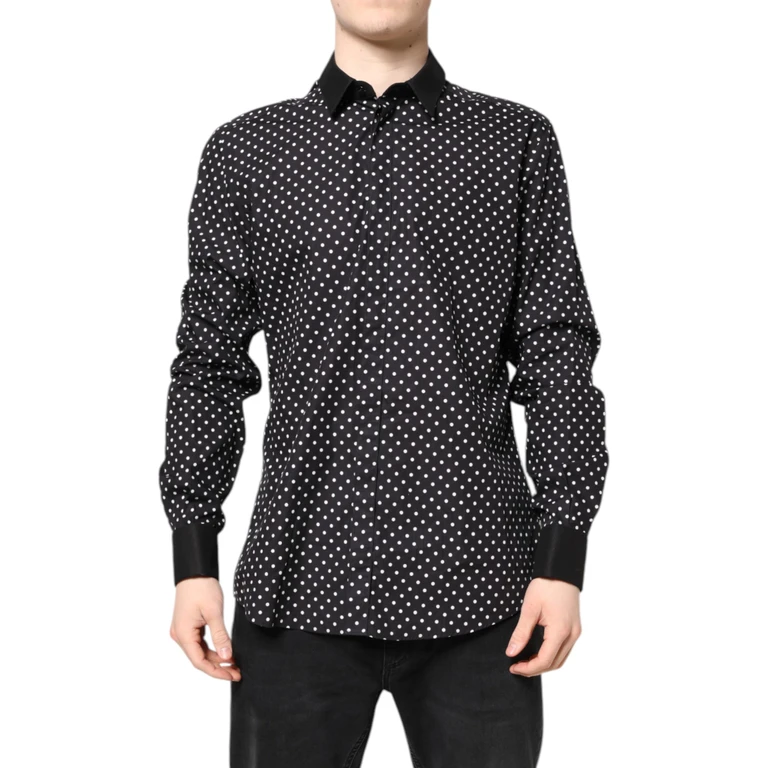 Dolce & Gabbana Black Polka Dot Cotton Formal Dress Shirt - Men