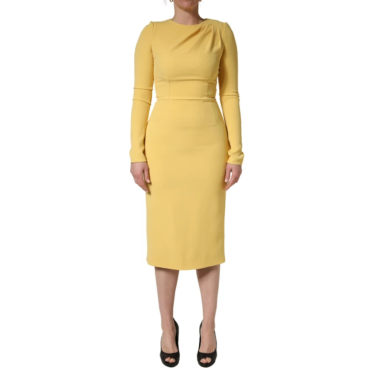 Dolce & Gabbana Yellow Silk Long Sleeves Sheath Midi Dress Cotton Elastane - Women