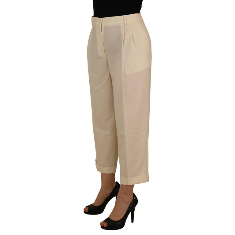 Dolce & Gabbana Ivory High Waist Cropped Folded Hem Trousers Pants White Virgin Wool Elastane - Women