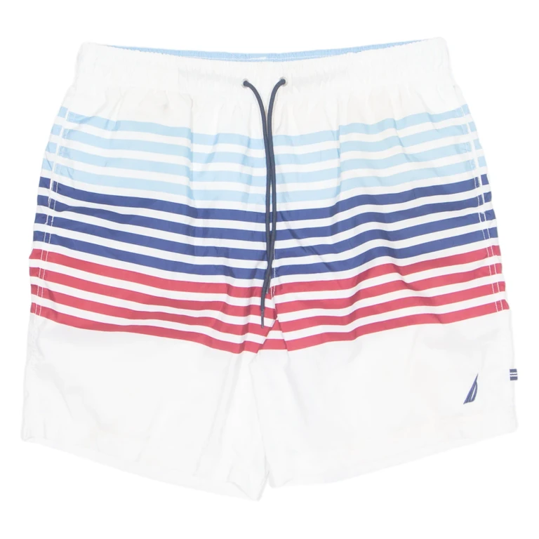 NAUTICA Mesh Lined Mens Swimming Shorts White Relaxed Striped L W33
