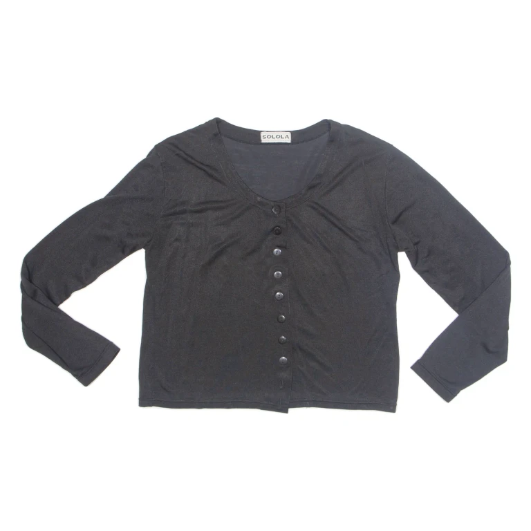 SOLOLA Button Up Womens Blouse Black Long Sleeve M