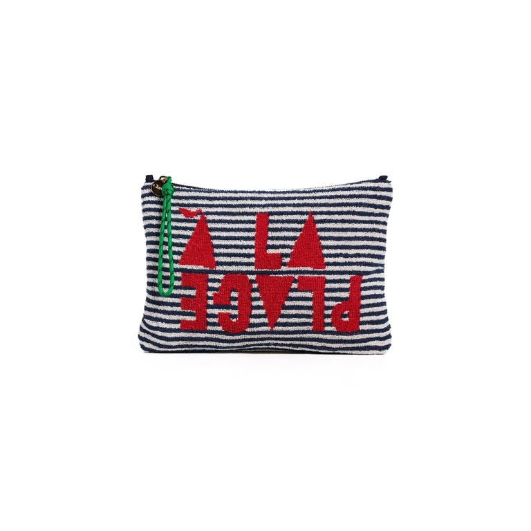 Terry Cloth Flat Clutch Deep Dive/Cream One Size