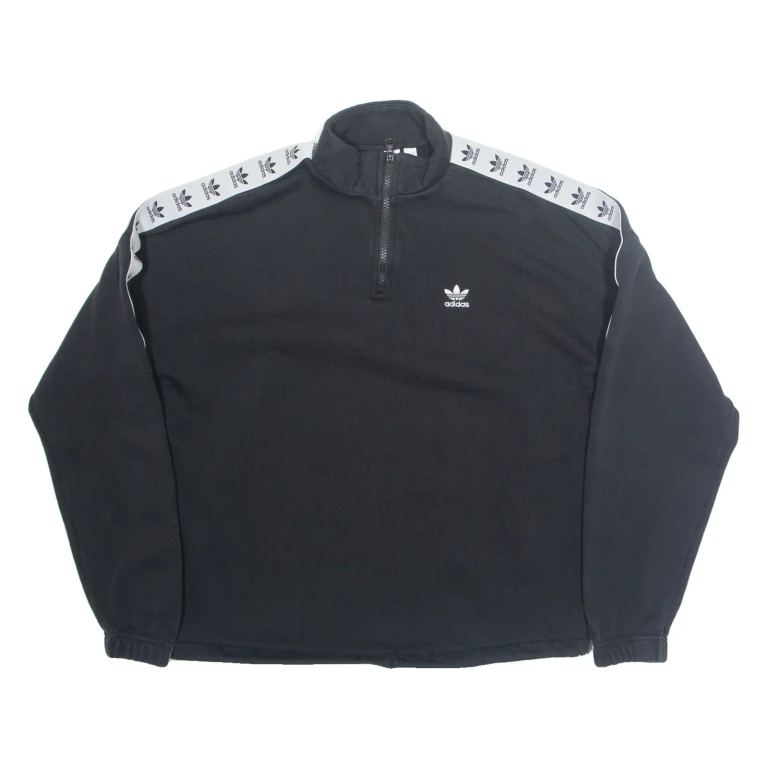 ADIDAS Womens Sweatshirt Black 1/4 Zip UK 12