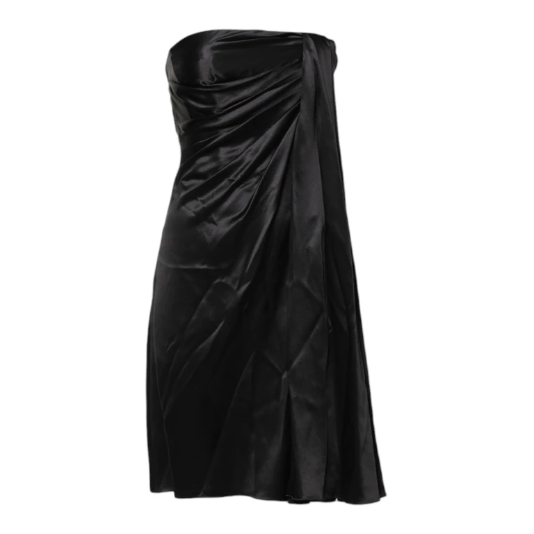 Black Strapless Sheath A-Line Mini Dress Silk - Women