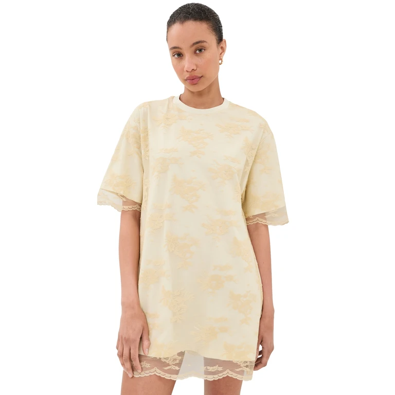 Marques'Almeida Relaxed Fit T-Shirt with Lace Overlayer Pink 14
