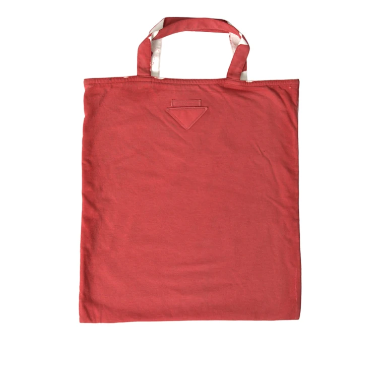 Red Jersey Fabric Logo Shoulder Shopping Tote Bag White And - Women