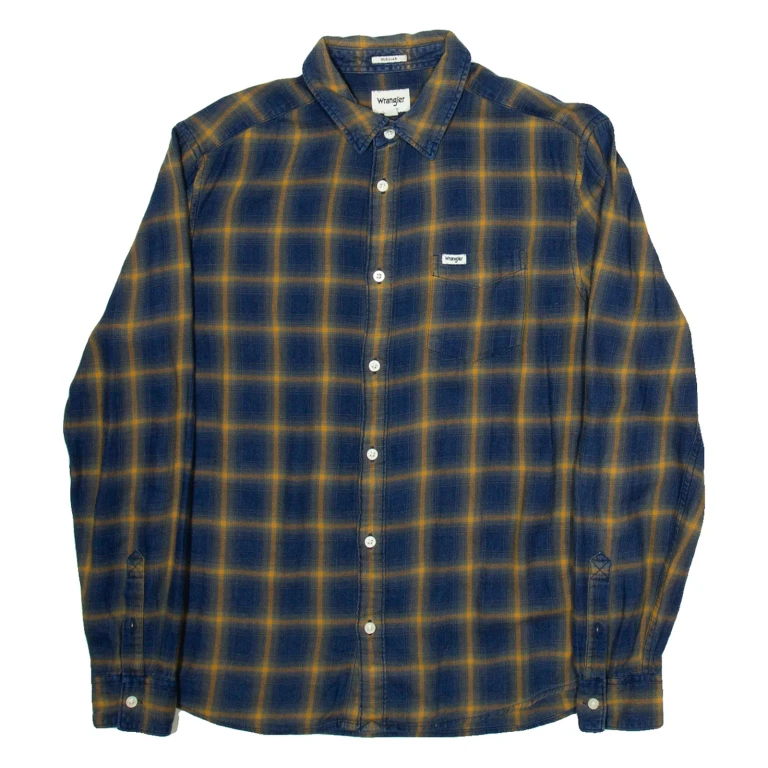WRANGLER Mens Shirt Blue Check Long Sleeve M