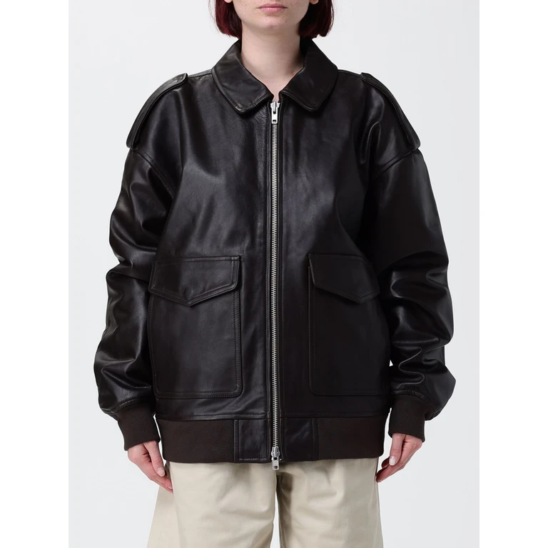 Leather Bomber Jacket with Shirt Collar and Dropped Shoulders (VIPERJAFS18397200)