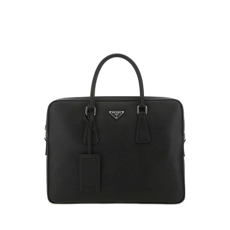 Prada Black Leather Brief Case F0002 Vitello Borse A Mano - Men