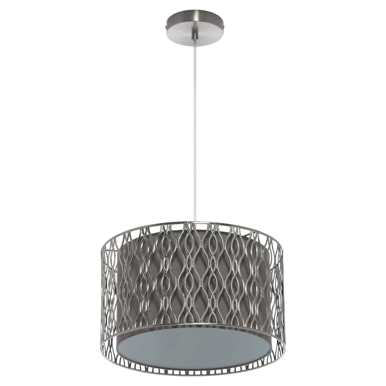 Metal Hanging Lamp - Silver & Stone