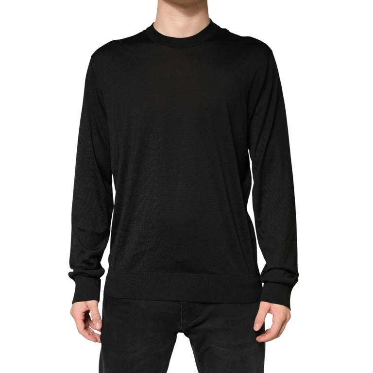 Dolce & Gabbana Black Silk Men Crew Neck Pullover Sweater Clothing - Men