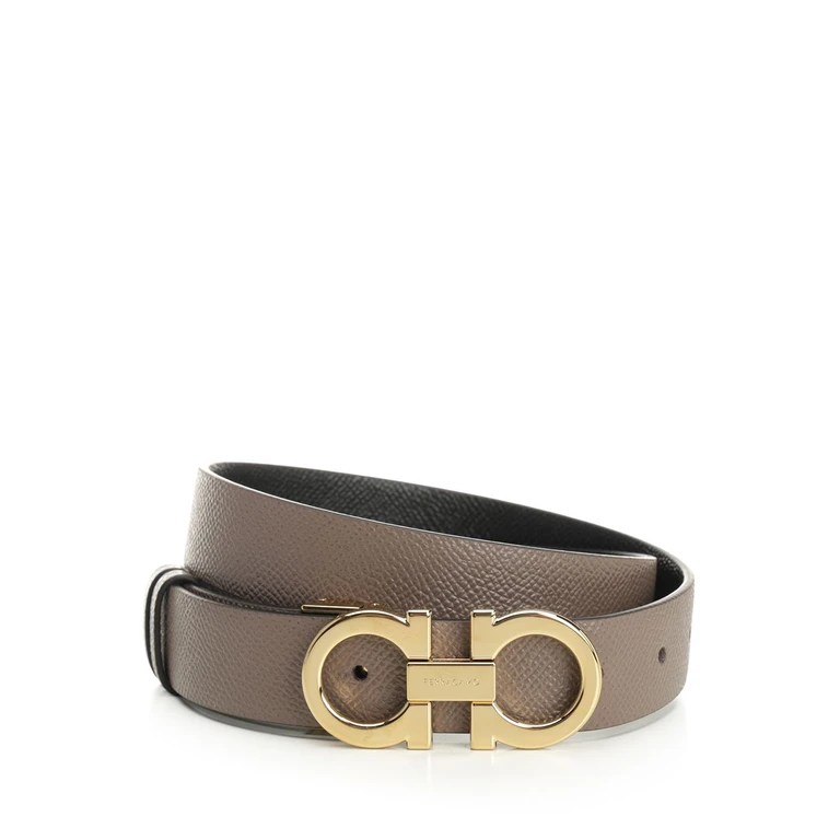 Ferragamo Reversible and adjustable Gancini belt Black Calf # - Women
